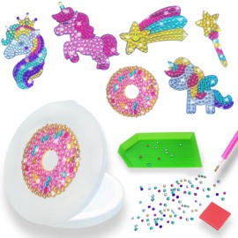 OOKZuckle Diamond Art Kits for Kids Ages 4-8, 8-12, Decorate Your Own LED Mirror, Gem Painting Arts and Crafts Toys, 4 5 6 7 8 9 10 Year Old Girl Birthday Gifts, 6 Unicorn Stickers