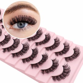 Losha Eyelashes DD Curl Russian Strip Lashes Wispy False Eyelashes that Like Lash Extensions 10 Pairs Soft Fake Lashes Pack (D03)