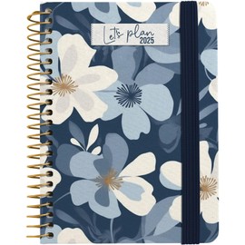 Grafoplas | Week to View Agenda 2025 a6 | Design Alyssa Model | Spanish | Spiral | Hard Cover Lined Fabric | Elastic Closure | January to December | Includes Stickers Icons and Messages | FSC