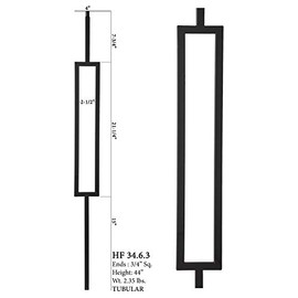 Satin Black 34.6.3 Mega Single Rectangle Hollow Iron Baluster for Staircase Remodel