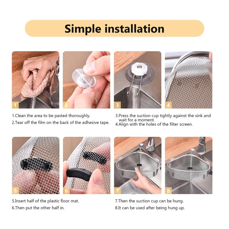 Triangular Sink Strainer, Stainless Steel Strainer Basket, Sink Drain Shelf,