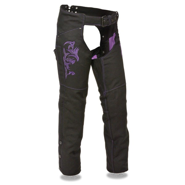 Milwaukee Performance SH1182 Women's Black and Purple Textile Chaps with Tribal Embroidery - 2X-Small