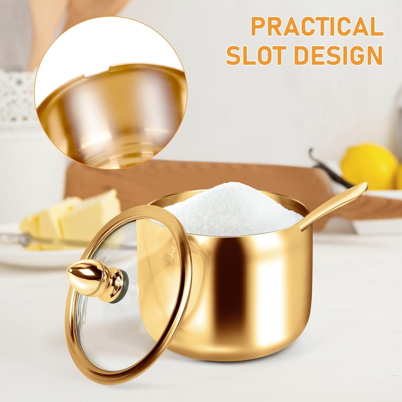holoith Sugar Container with Glass Lid and Spoon - 10oz