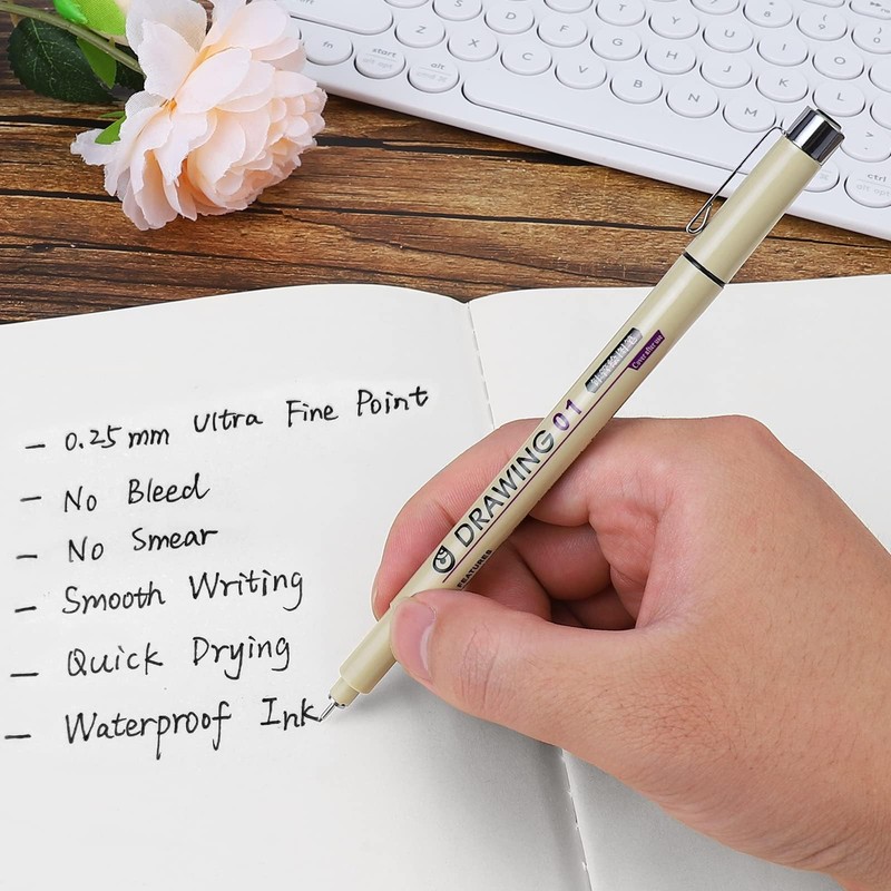 Extra Fine Point Writing Pens: 6 Black Ultra Thin 0.25mm