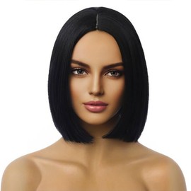 MAGQOO Black Wig for Women Black Bob Wig Short Black Wig Straight Black Wigs Middle Part Synthetic Heat Resistant Cosplay Costume Party Wigs (Black)