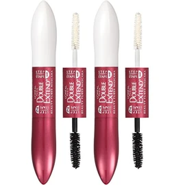 LOréal Paris Makeup Double Extend Beauty Tubes Lengthening 2 Step Mascara, Blackest Black, 2 Pack                                                     