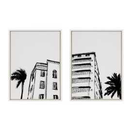 Kate and Laurel Sylvie Miami Beach Architecture Retro Art Deco Framed Canvas Wall Art Set by The Creative Bunch Studio, 2 Piece 18x24 White, Minimalist Miami Building Art for Wall