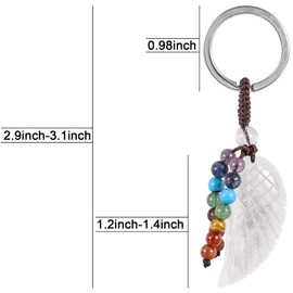 Nupuyai Crystal Angel Wings Keyring with 7 Chakra Stone Tassel Key Ring, Stone Guardian Angel Wings Pendant Keychain for Bag Charm Lucky Charm Amulet, White Rock Crystal