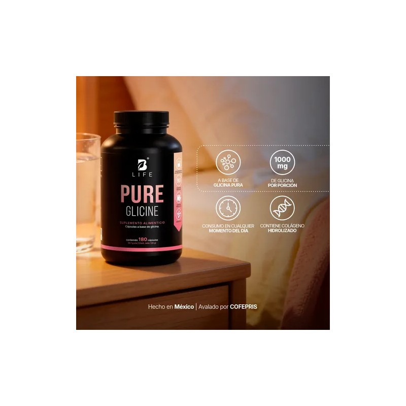 Glicina Pura 1000 Mg Adicionada Con Colágeno 180 Cáps B