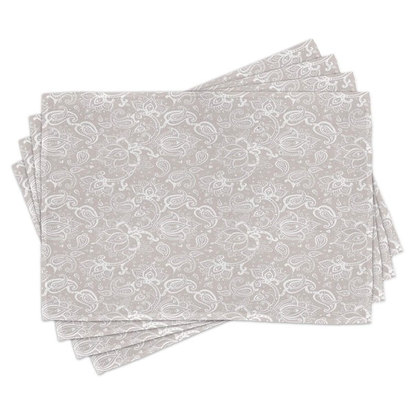 Lunarable Paisley Place Mats Set of 4, Monochrome Little Hearts