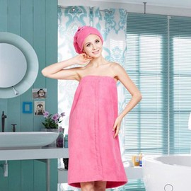 Bath Towel Wrap Set, Soft Microfiber Women Body Wrap Set Spa Towel Bathrobe Shower Skirt with Fast Dry Hair Drying Cap for Gym Spa Sauna Steam Room Locker Room(Rose Red)
