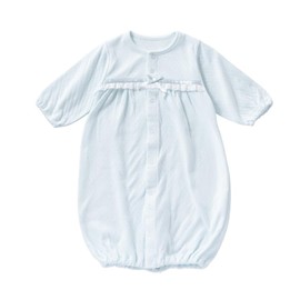 Cream De Coco Satin Ribbon, Tied Two-Way Alls, 2-Way Crotch Snap Closure, Newborn, Baby, 100% Cotton, Made in Japan, 19.7 - 27.6 inches (50 - 70 cm), blue