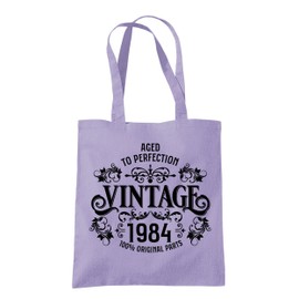 Dead Set Studio 40th Birthday Gifts For Women, Vintage 1984 40th Birthday Tote Bag, 40th Gift For Her, Cotton Fabric Shoulder Reusable Shopper Bag, 40th Anniversary Present LAVANDER