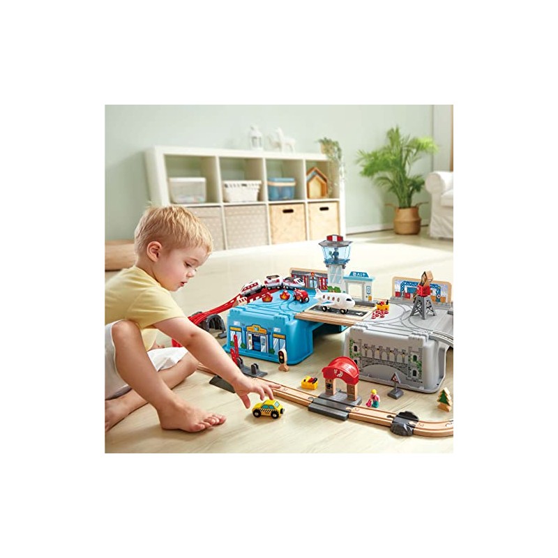 Hape Super Cityscape Transport Bucket Set | Wooden Toy Train