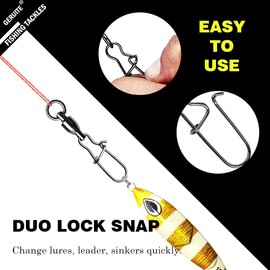 GERUITE Duo Lock Snap Fishing Swivels Ball Bearing Fishing Tackle Snap Swivels Free Rotation Fishing Line Connectors Ball Bearing Swivels Black Nickel for Saltwater Freshwater Fishing#3(20 Pcs)