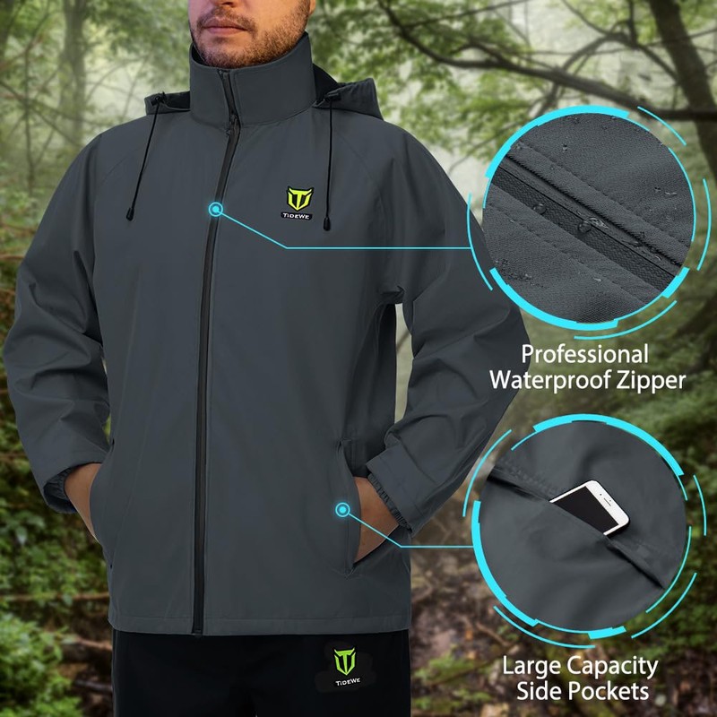 TIDEWE Rain Suit, Waterproof Breathable Lightweight Rainwear (Gray Size L)