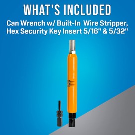 Jonard Tools M-216CKIT, Impact Resistant Hex Can Wrench Kit with 7/16" and 3/8" Hex Sockets, Ergonomic Handle, Built-In Wire Stripper 22 AWG + Hex Security Key Insert 5/16" and 5/32"