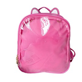 KEEPOP Ita Backpacks Girls Cute School Rucksack Cat Ears Design Daypack Ladies Summer Beach Bag Transparent Windows for DIY Pins Decors, Pink