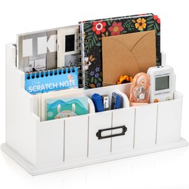 Pumtus 3-Tier Wooden Mail Organizer, Countertop Desk Organizer, White Wood Bill Organizer, Rustic File Paper Holder, Workspace Desktop Mail Sorter for Pen, Notebooks, Office Supplies