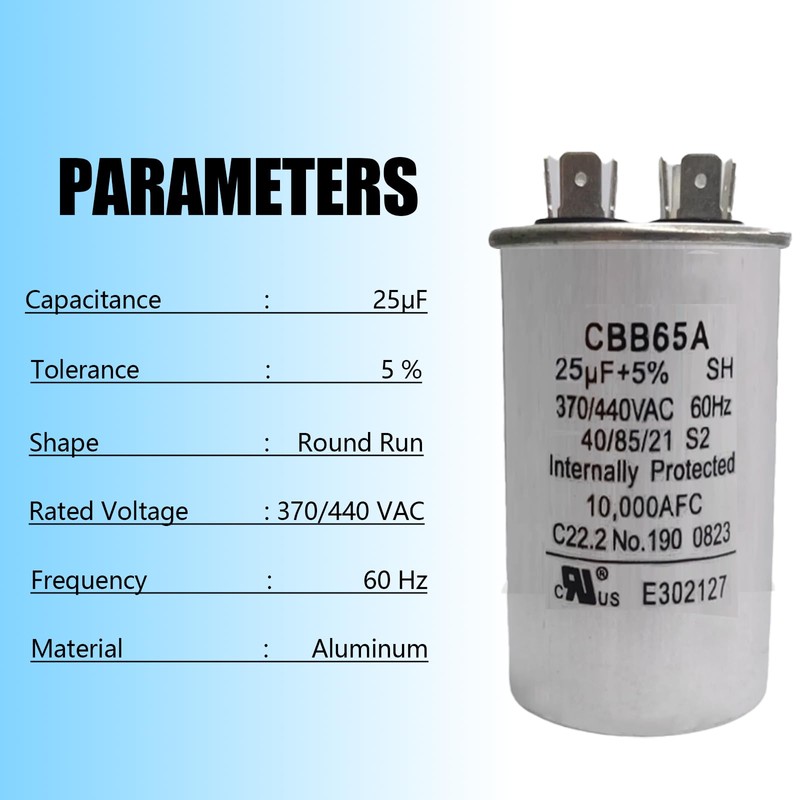 25uF 25MFD 50/60Hz 370VAC 440VAC CBB65 Round Run Start Capacitors