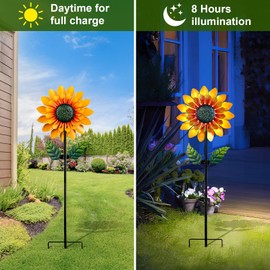 Sunflower Solar Wind Spinners for Yard and Garden - 52" Metal Windmill Ligths with LED Wind Sculptures with Stake for Lawn Patio Decor