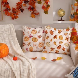 DFXSZ Fall Pillow Covers 18x18 inch Set of 2 Fall Decoration Orange Pumpkin Maple Leaves Decor Autumn Outdoor Pillow Cover Thanksgiving Decoration for Home Couch 116D