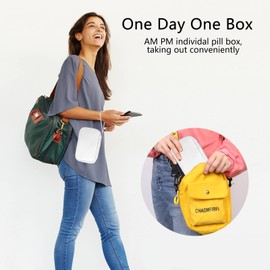 Pill Box 7 Day 2 Times a Day Weekly Pill Organiser with Portable Zipper PU Leather Bag BPA Free AM PM Travel Pill Dispenser for Medication Capsule Vitamins Fish Oils (Silver)