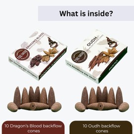 TRUMIRI Backflow Incense Cones - Combo Pack of 20 Incense Cones Waterfall - 10 Dragons Blood + 10 Oud - Incense Backflow Cones - Waterfall Incense Cones - Incense Waterfall Cones