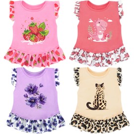 XPUDAC 4 Pack Dog Dresses Cute Printed Puppy Clothes for Small Dogs Girl Chihuahua Doggie Outfits Tank Top Vest Dresses Cat Apparel，X-Small(Chest-13.2")