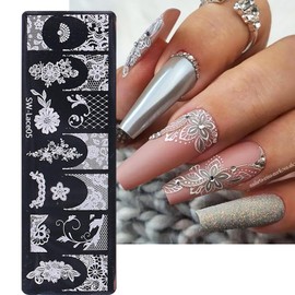 MOLILON Nail Stamp Set, Nail Press Molds, Lace Heart & Lace Flower Nail Stamping Plate MB00021