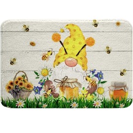 Bee Doormat Welcome Honeycomb Garden Flowers Honey Gnome Funny Entryway School Rugs Indoor Non Slip, Washable Entrance Mat Outdoor Door Mats for Kitchen, Bathroom Home Decor 16 * 24in/40 * 60cm