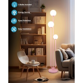 Lightdot 63IN Pink Floor Lamp Mid Century Modern Floor Lamp with 3 Globe Soft Warm White 3000K Bulbs, 3 Lights U-Style Standing Lamp for Wedding Party/Living Room