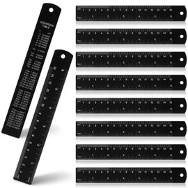 Hicarer 10 Pcs 6 Inch Metal Ruler Stainless Steel Ruler with Metric Measurement 15 Centimeters Straight Edge Ruler with Inch to mm Conversion Table for Students Office School Machinist and Drafting
