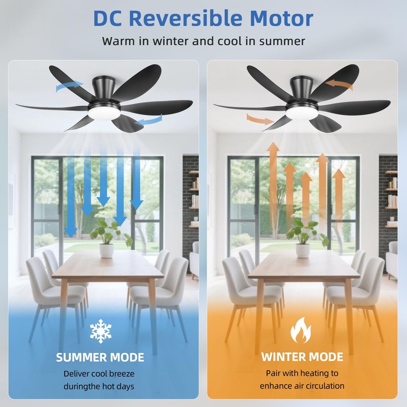 RIENAZA Ceiling Fans with Lights, 42 Inch Low Profile Ceiling