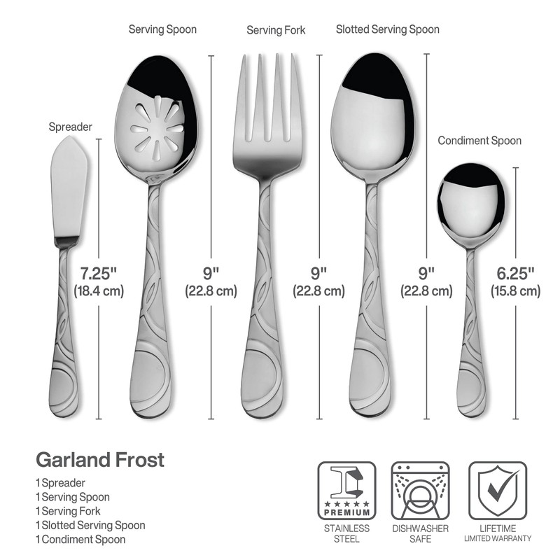 Pfaltzgraff Garland Frost 53-Piece Stainless Steel Flatware Serving Utensil Set