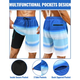 Sarfel Mens Swim Trunks with Compression Liner Mens Bathing Suit 9 Inch Inseam Mens Swimsuit Big and Tall Swim Trunks for Men