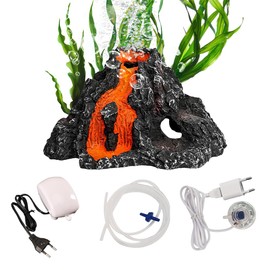 Silkwish Aquarium Dekorationen Set, Aquarium Vulkan Ornament mit Bunte LED Lichter und Blasenpumpe, Vulkan Form Luftblase Stein für Fisch Tank Dekoration Zubehör