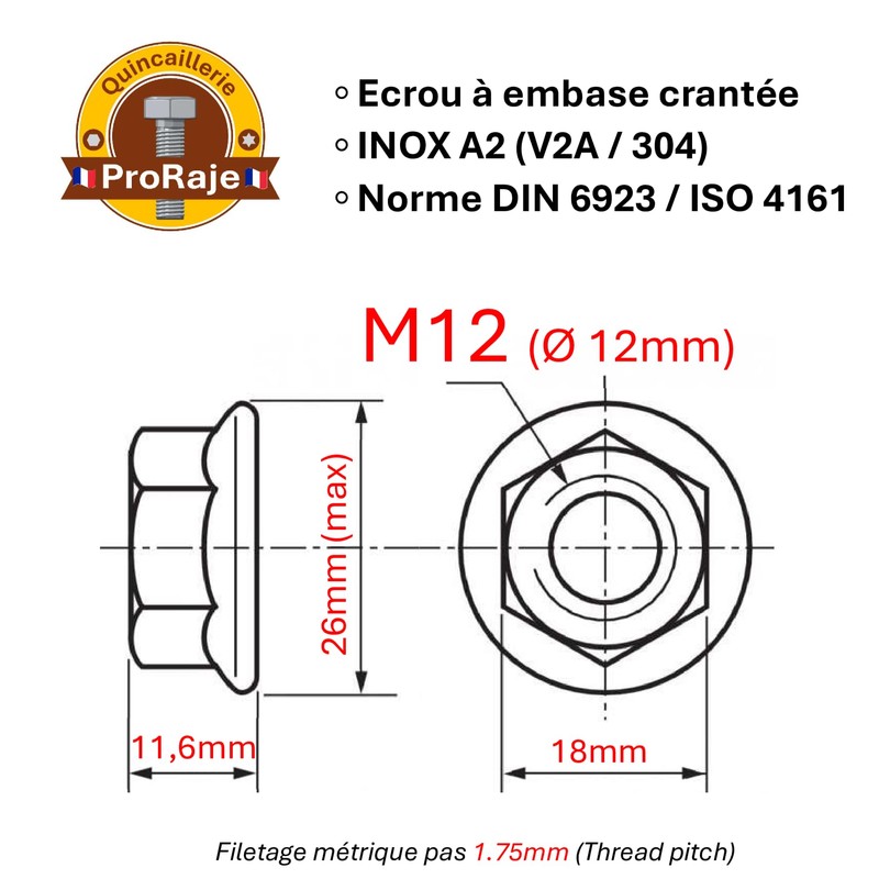 Nut made of stainless steel with serrated edge M12, nuts