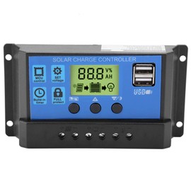 Controlador de Carga Solar PWM 12V 24V Panel USB doble Controlador de Carga Regulador Regulador Paremeter Pantalla LCD Ajustable 10/20/30A Sobrecarga Protección de Sobrecorriente con Manual(10A)