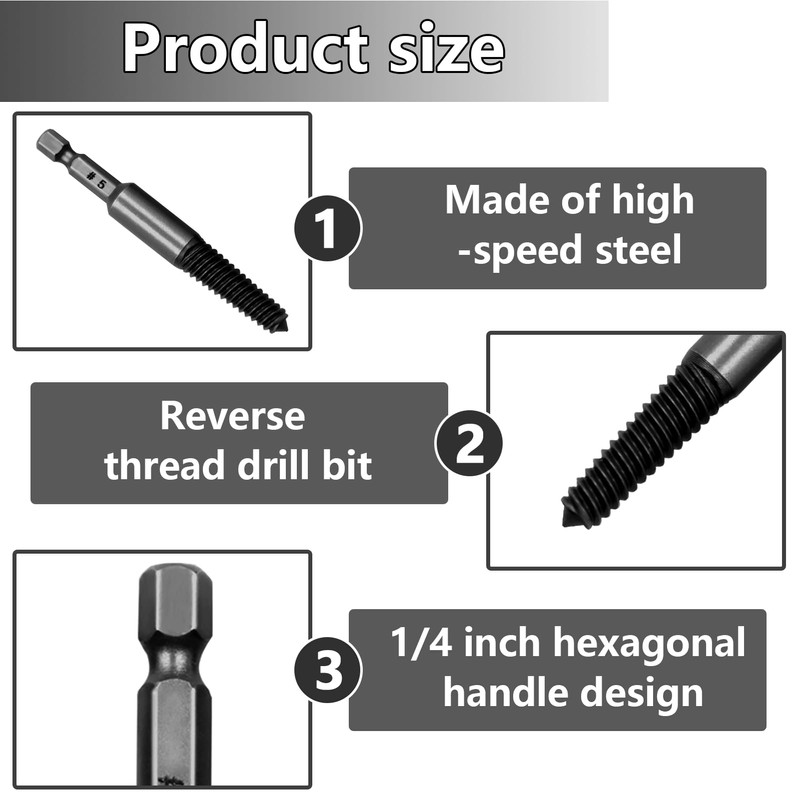 10pcs Screw Remover and Extractor Bit Set,Screw Extractor Set,1/4"" Hex