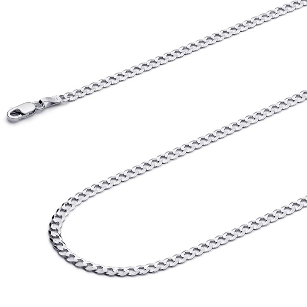 Wellingsale 14K Solid White Gold 2.5mm Cuban Link Curb Bracelet