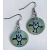 Hand Painted Pitroglyph Green Owl Sea Shell Earring