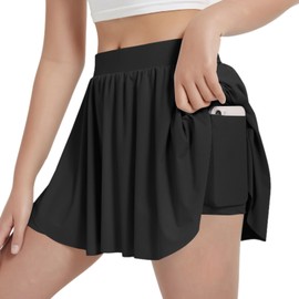 EXARUS - Faldas deportivas de tenis con bolsillos, pantalones cortos de animación, golf, minifalda escalonada para correr, Negro -, 10 Años