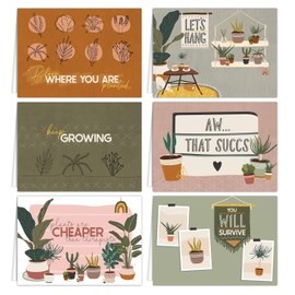 Plant Pun Note Card Pack / 24 All Occasion Succulent Greenery Greeting Cards / 3 1/2" x 4 7/8" Blank Cards With White Envelopes / 6 Unique Plant Lady Inspired Designs