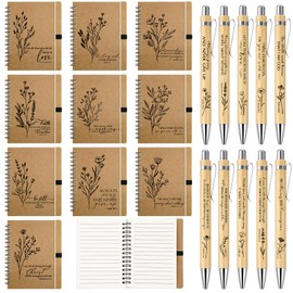 Resurhang 20 Pcs Bible Verse Spiral Notebook with Bamboo Retractable Christian Ballpoint Pens Aesthetic Religious Notepads Inspirational Journals Christian Gifts for Women Men Office(Classic Style)