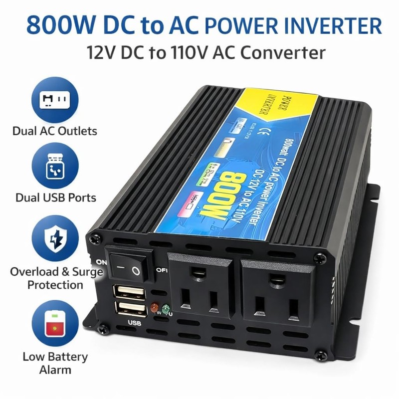 High-Power DC to AC Power Inverter – 12V to 110V/220V