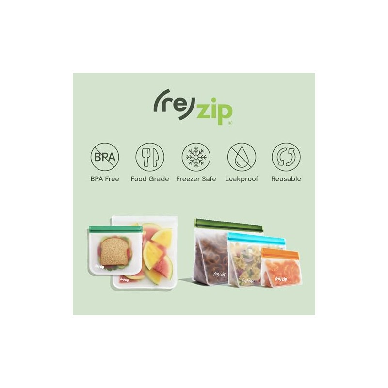 rezip Lay-Flat Half-Gallon Leakproof Reusable Storage Bag 4-pack