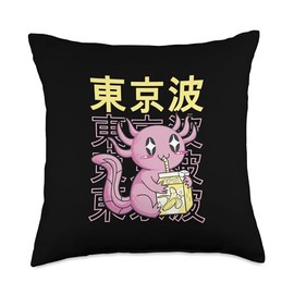 TOKYO WAVES Japanese Axolotl Banana Milk Kawaii Aesthetic Anime Throw Pillow, 18x18, Multicolor