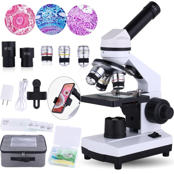 Herwicm Microscope for adults40-2000XCompound Microscope，Dual LED Illumination for School Home