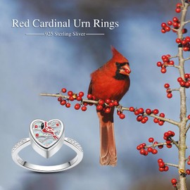 Cardinal Cremation Urn Rings Holds Loved Ones Ashes 925 Sterling Silver Cremation Keepsake Ring Jewelry for Women(8)